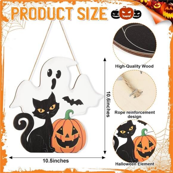 Halloween Decoration Wooden Ghost Door Halloween Wreaths for Front Door Sign - Picture 7 of 8